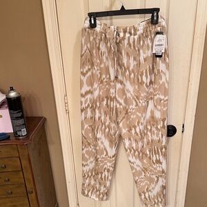 Soho Apparel Tan & White Abstract Print Drawstring Joggers